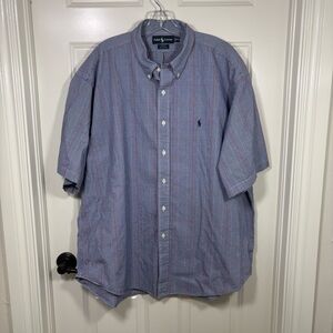 Ralph Lauren Blake Fit Short Sleeve Button Down Plaid Shirt Men’s XXL Blue Red